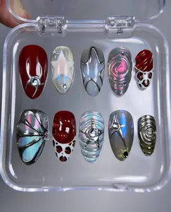 Handcrafted 3D Press-On Nails – Galaxy Chrome, Star Accents, Leopard Print & Sculpted Gel | Fashion Nail Art Set| Cateyes Nails