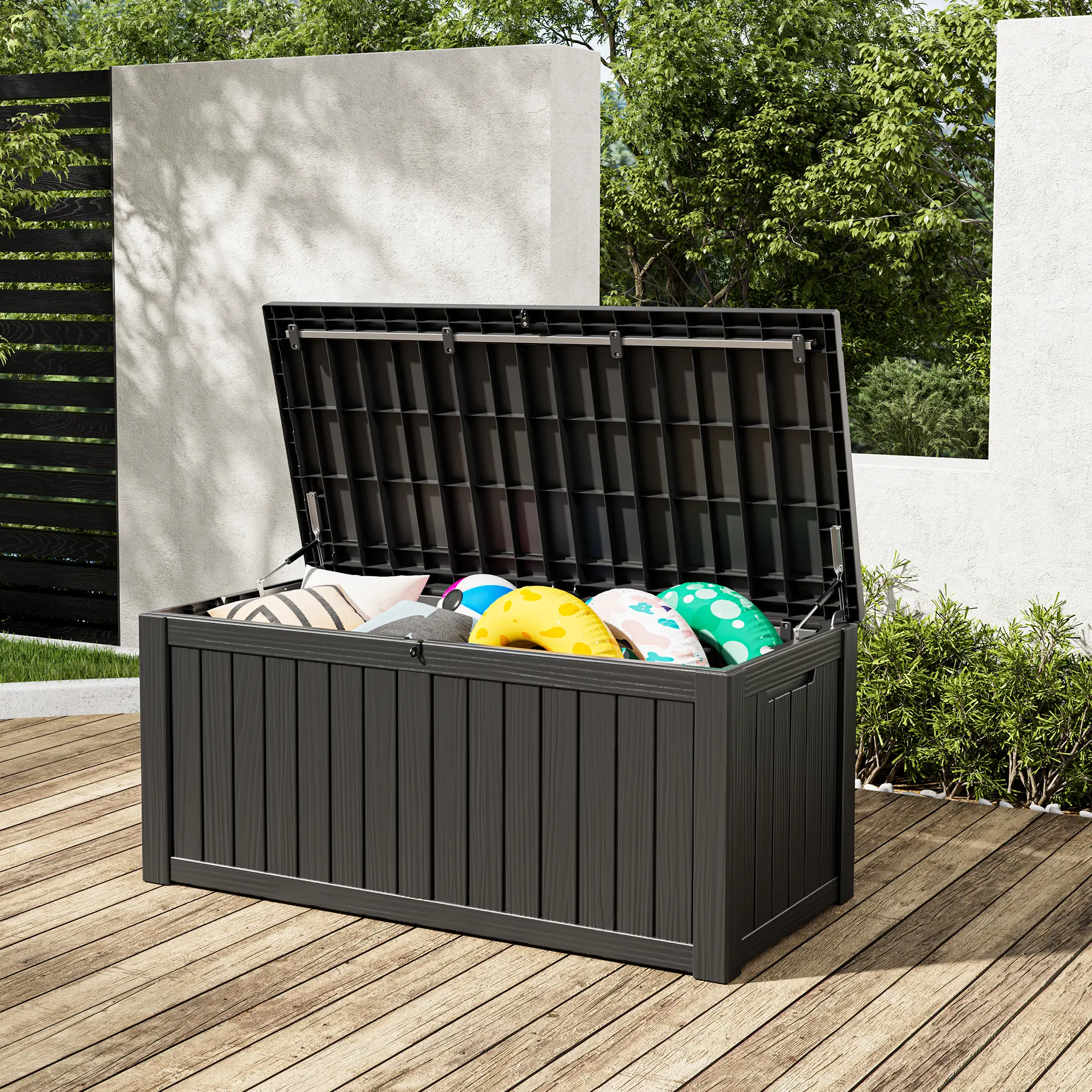 120 Gallon Lockable Resin Patio Storage Bench, Waterproof Outdoor Deck Box with Lid, Large Capacity Weatherproof Storage Container for Patio Cushions, Garden Tools & Pool Accessories, Multiple Sizes Available: 72/100/120/150/180/230/260 Gallons