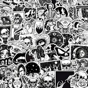 60pcs Gothic Black & White Stickers Pack, Waterproof Dark Occult Vintage Skull & Witchy Decals for Laptop, Water Bottle, Journal & Scrapbook, Dark Style Lover Gift, Sticker Sheets, Graphic Decal