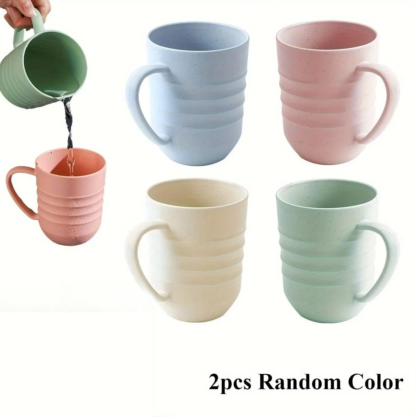 The cup has a handle - Mug with a textured design, suitable for use in bathrooms, outdoors, and family gatherings - suitable for holding juices, coffee, tea, fruit drinks, and is a shock-proof cup
