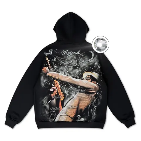 MeJend Rhinestone Graphic T-Shirt, Unisex Streetwear Hoodie, Vintage Casual Style, Sparkly Design for Everyday Menswear