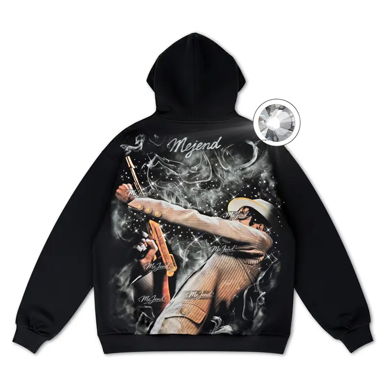 MeJend Rhinestone Graphic T-Shirt, Unisex Streetwear Hoodie, Vintage Casual Style, Sparkly Design for Everyday Menswear