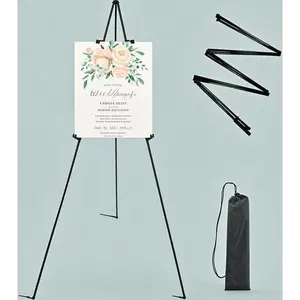 63" Foldable Display Easel Stand for Posters & Signs - Portable Art & Craft Easel with Carrying Bag - Sturdy Ground Easel for Wedding, Events & Exhibitions - Lightweight & Adjustable Black 1-Pack
