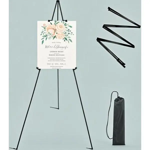 63" Foldable Display Easel Stand for Posters & Signs - Portable Art & Craft Easel with Carrying Bag - Sturdy Ground Easel for Wedding, Events & Exhibitions - Lightweight & Adjustable Black 1-Pack