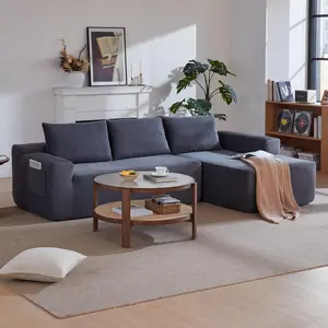 96.9"Compressible doubleCloud Sectional Couch with L-Shape Chaise,Modern Modular Sofa with Deep Seat,Upholstered Couches for Living Room Bedroom,No Assembly Required,(Plush Corduroy Fabric),Grey Right