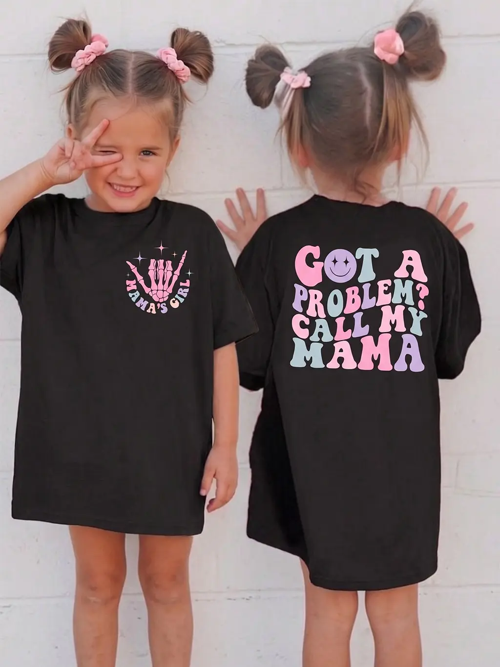 Got A Problem? Call My Mama Toddler T-Shirt | Cute Mama's Girl Back & Chest Print | Trendy Retro Kids Tee Cute Bow Tshirt