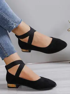 Women's Casual Flat Shoes, Black, Fashion Rhinestone Design, Comfortable Walking Shoes, PU Leather Upper, All Seasons Wear, Flats Shoes