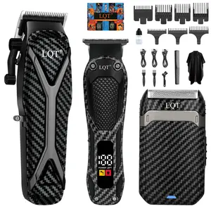 LQT Carbon Fiber Pro Series: 3-Piece High-Performance Grooming System, Cordless Electric Clipper with Digital Power Display, Precision Trimmer & Shaver, Built for Barbers, Built for You