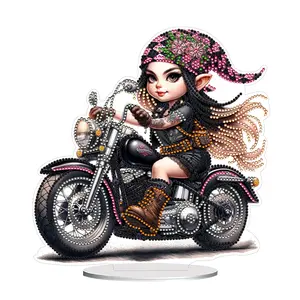 PVC Round Special Shaped Motorcycle Girl 5D Diamond Painting Ornament for Home Decor