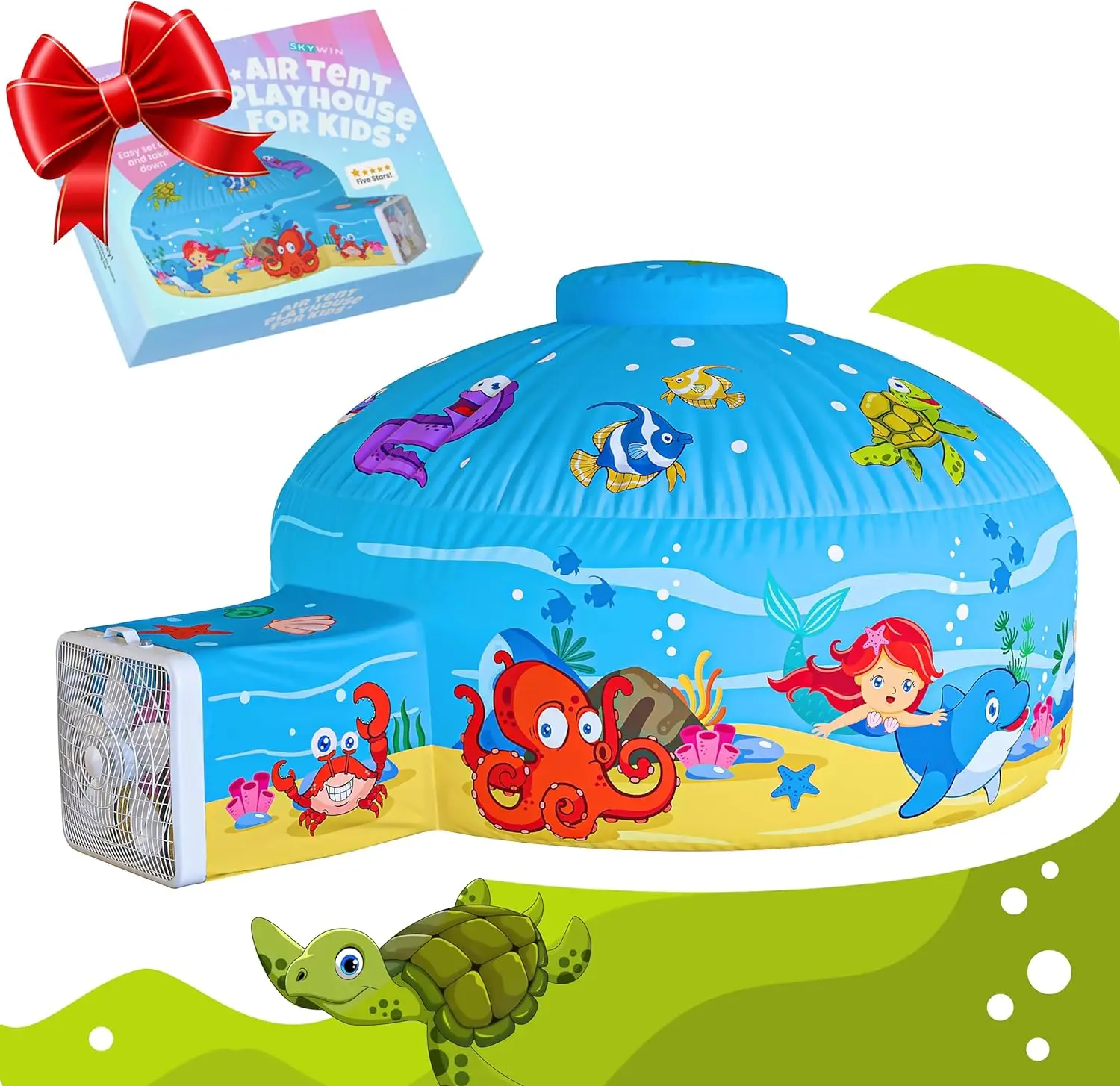 SKYWIN Air Tent Fort Large Playhouse for Kids - Inflatable Fort Sets Up Away in...