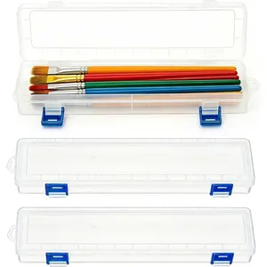 3PCS Paint Brush Storage Box Drawing Pen Container with Buckle Design Long Watercolor Pen Pencil Case