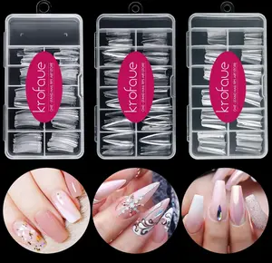 krofaue 3 Styles False Nail Tips Kit,340PCS Clear Coffin French Stiletto Nail Tips Half Cover Acrylic Artificial Press on Nails for Nail Extension Soft Gel Tips Art DIY