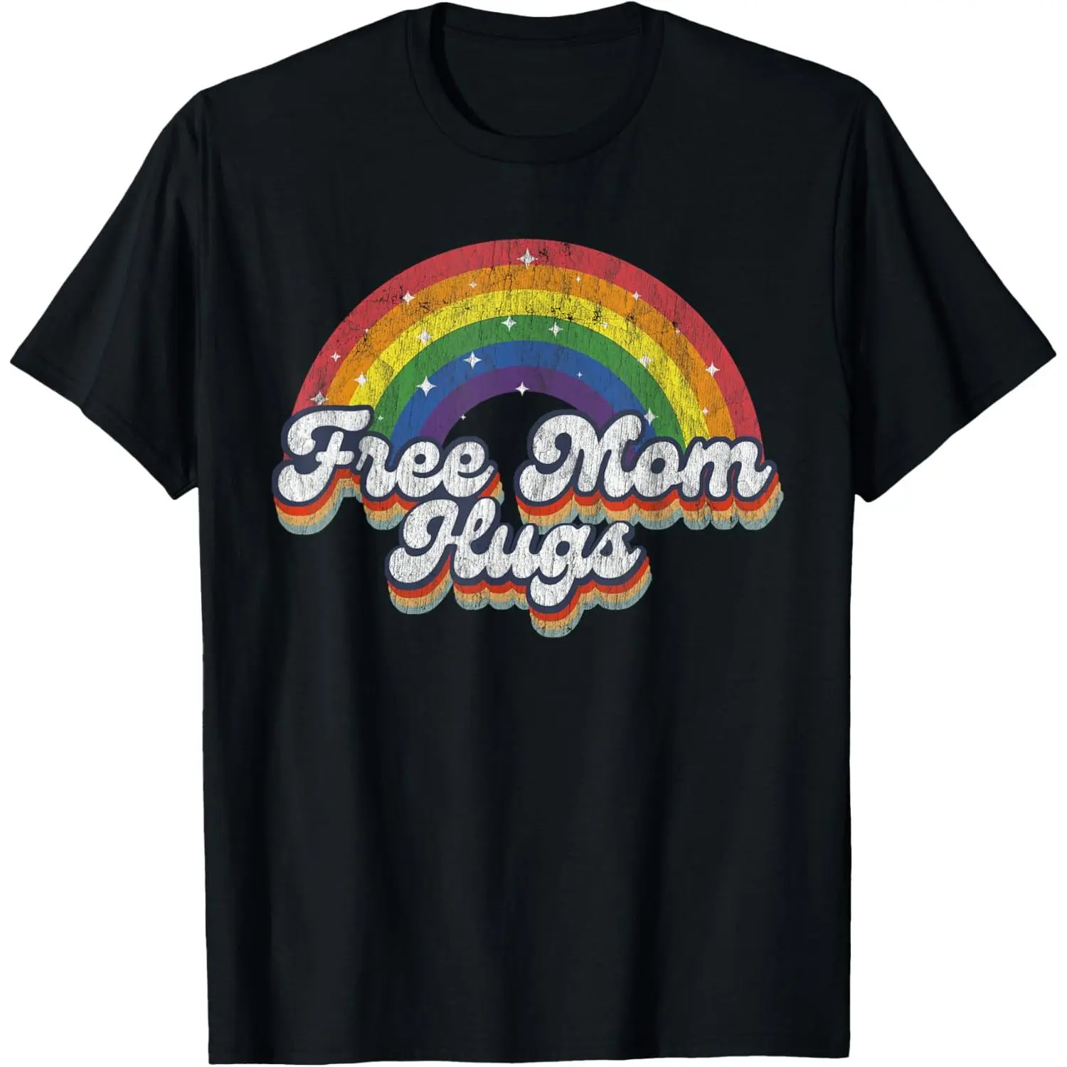 Women's Free Mom Hugs T-Shirt, Casual 100% Cotton Top with Rainbow Heart Graphic Print, Comfortable Round Neck Shortsleeve, Double Stitched, Soft
