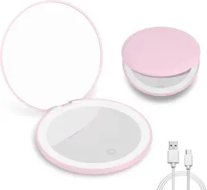 Lighted Compact Mirror, Rechargeable 1X/3X Magnifying Makeup Mirror Portable Natural Daylight Led Travel Makeup Mirror Small Dimmable Illuminated Mirror for Handbag