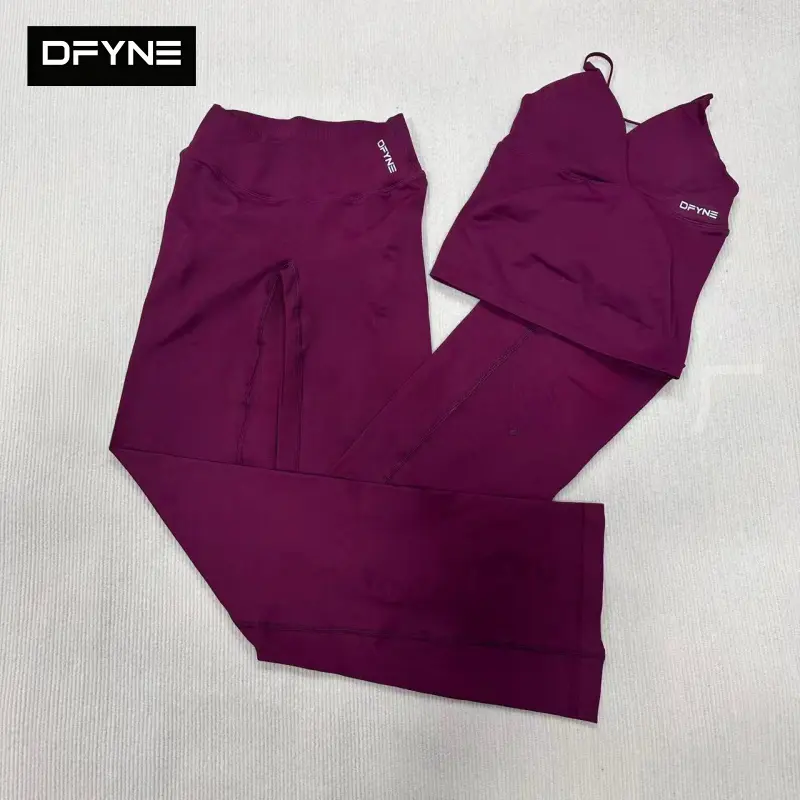 DFYNE Women's Seamless 2 Piece Flare Leggings Set - V-Neck Workout Tank Top with V-Waist Bootcut Yoga Pants| Soft Stretch Quick-Dry Activewear Outfit