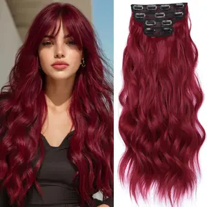 Clip in Synthetic Hair Extensions 20INCH Long Wavy 4PCS Invisible Seamless Thick Hairpieces Double Weft Natural Hair Extensions for Women Party Daily Use enhances volume
