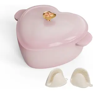 Ubesgoo Enameled Cast Iron Heart Shaped Dutch Oven with Lid, 4QT Pink Pot for Cooking, Stews and Bread Baking, Works on All Stovetops, 572℉ Oven Safe, Cute Kitchen Decor for Valentines