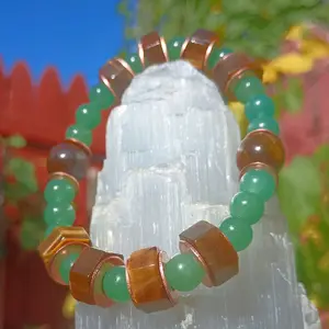 Pure Copper Crystal " Manifest Abundance" Aventurine Large Unique Tigers Eyes  Bracelet Earrings Gift Set