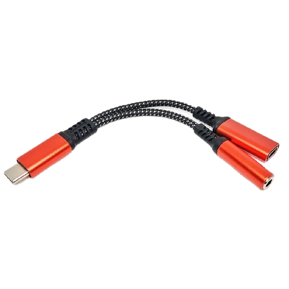 USB-C to 3.5mm Audio + Charge Splitter — 2-in-1 Headphone Adapter with Mic Support, Braided Nylon