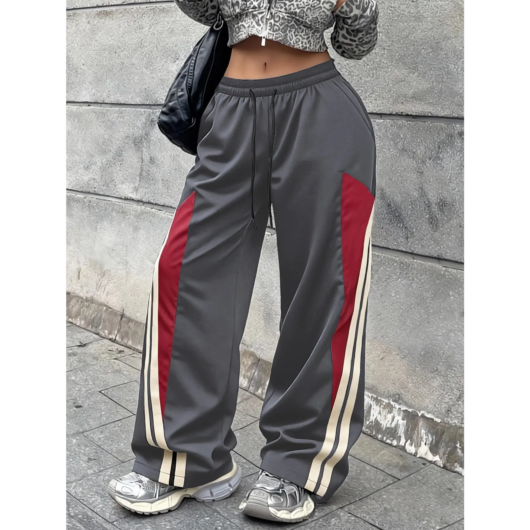 Women's New Fashion Casual Pants Lightweight Breathable Contrast Stripe Design Daily Wear Bottom - Womenswear