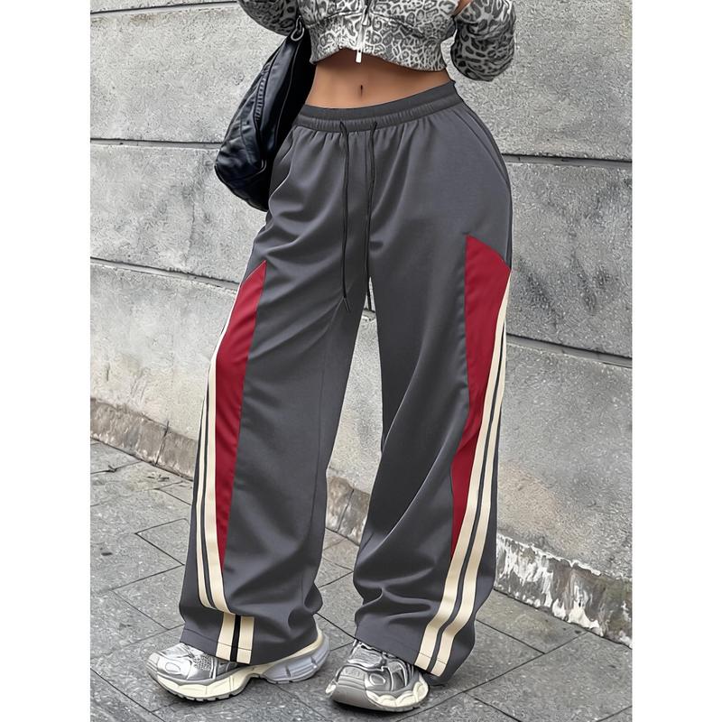 Women's New Fashion Casual Pants Lightweight Breathable Contrast Stripe Design Daily Wear Bottom - Womenswear