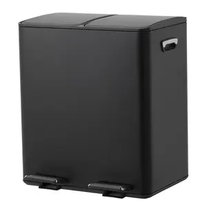 Black 10.57 gal Stainless Steel Dual Kitchen Trash Can with Lid – Recycle Bins, Trash and Recycle Bin Combo for Kitchen Office, Double Garbage Cans with a Foot Switch