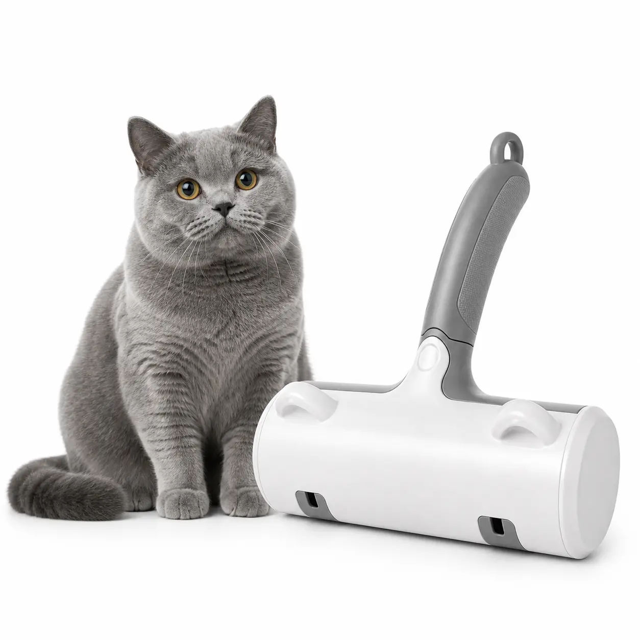 Reusable Pet Hair Remover Roller - Static Fur Remover for Dogs & Cats - Perfect for Furniture, Carpet & Bedding  - Washable Lint Roller with Large Dustbin & Cute Design - Bonus Cat Chew Toy Included, Easter Gift