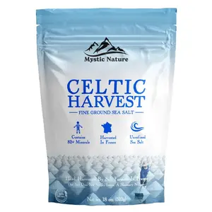 Celtic Harvest Fine Ground Sea Salt - 1.1lb - 18oz | Rich in 82+ Essential Minerals | Organic 100% Natural & Unrefined | Hand Harvested Celtic Crystals from France