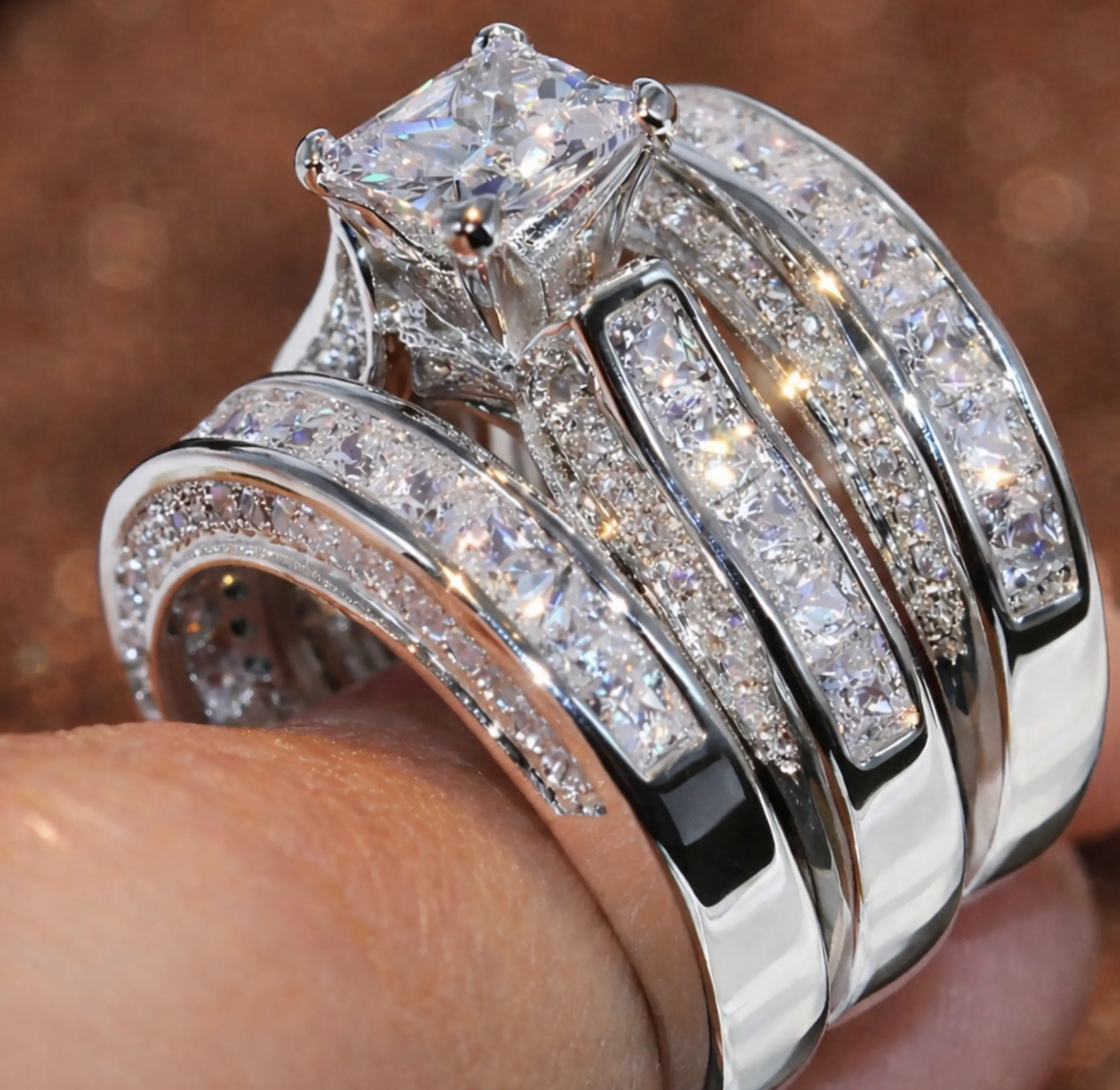 Wholesale 925 Silver Women Fashion 3Pcs/Set Wedding Ring Cubic Zircon Jewelry Sz 6-10 Fast USA Shipping