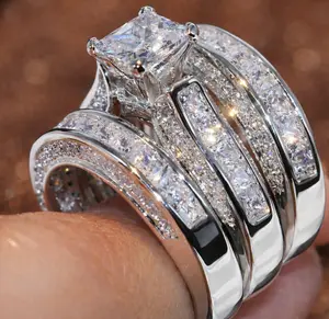 Wholesale 925 Silver Women Fashion 3Pcs/Set Wedding Ring Cubic Zircon Jewelry Sz 6-10 Fast USA Shipping