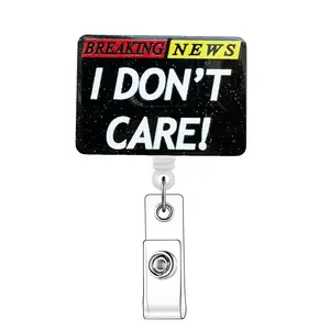 Letter Pattern Retractable Badge Reel, 1 Count Acrylic Rectangle ID Holder with Clip, Identification Badges & Supplies for Nurse Doctor Student Office Staff