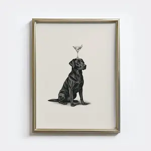 Funny Lab Poster, Black Labrador Martini Wall Art: Retro Dog Cocktail Print , Quirky Bar Cart Decor, Rustic Decor|Framless Poster 6