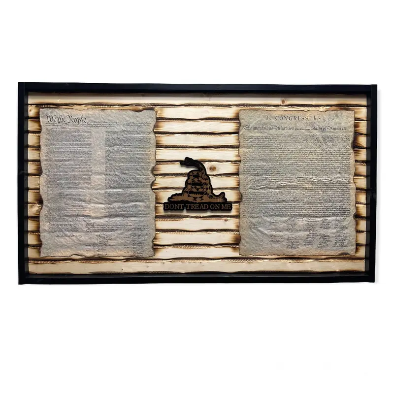 Battle Worn Declaration / Constitution Carved Wood Flag