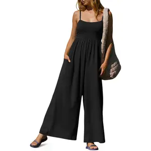 【NEW】Imily Bela Womens Summer Jumpsuits One Piece Casual Loose Overalls Spaghetti Strap Wide Leg Rompers with Pockets Workout Outfits