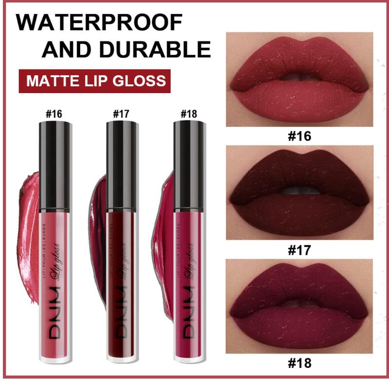evpct 3Pcs Dark Red Purple Matte 24-hour Liquid Lipstick Sets,DNM Matte Lipstick Lip Stain Long Lasting 24 Smudge Waterproof Lip Gloss Gift Set Matt Lipsticks Set Matt Liquid Women Makeup Lipstick 06 Moisturizing Beeswax