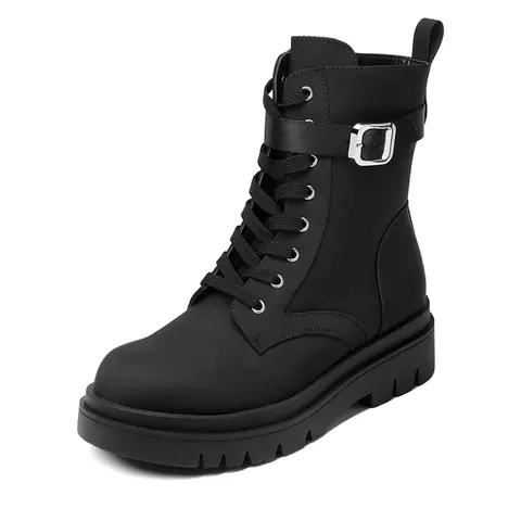 Dream Pairs Women's Mid-Calf Combat Boots - Lace-Up Padded Platform Chunky Heel, Side Zipper, Water-Resistant PU Leather & Fabric Upper, Round Toe, Grunge Military Rock Design, Metal Buckle Edge, Slip-Resistant All-Seasons Comfortable Casual Shoes