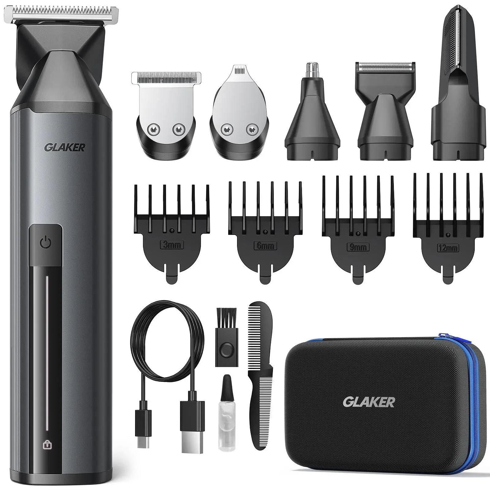GLAKER 6 in 1 Beard Trimmer for Men, Electric Razor, For Mustache/Body/Nose/Ear/Hair, Waterproof, Cordless Grooming Kit, Gift for Him - 5136