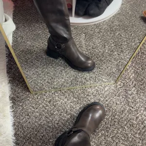CELNEPHO Motorcycle Combat Boots for Women Knee High Boot Round Toe Chunky Block Vintage Heel Metal Buckle Design Comfy Easy Pull on Rocky Boots Gift Party Date Bike Riding Streetwear Work Casual Long Tall Punk Fall Footwear Fashion Dressy Shoes