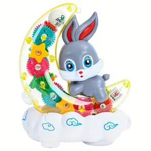 Transparent Gear Moon Rabbit Electric Toy, Rotatable Walking Lights Music, Musical Light Up, Kids Birthday Gift, Christmas Festival Present