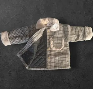 Unisex Fur collar and pocket Plaid Pea coat