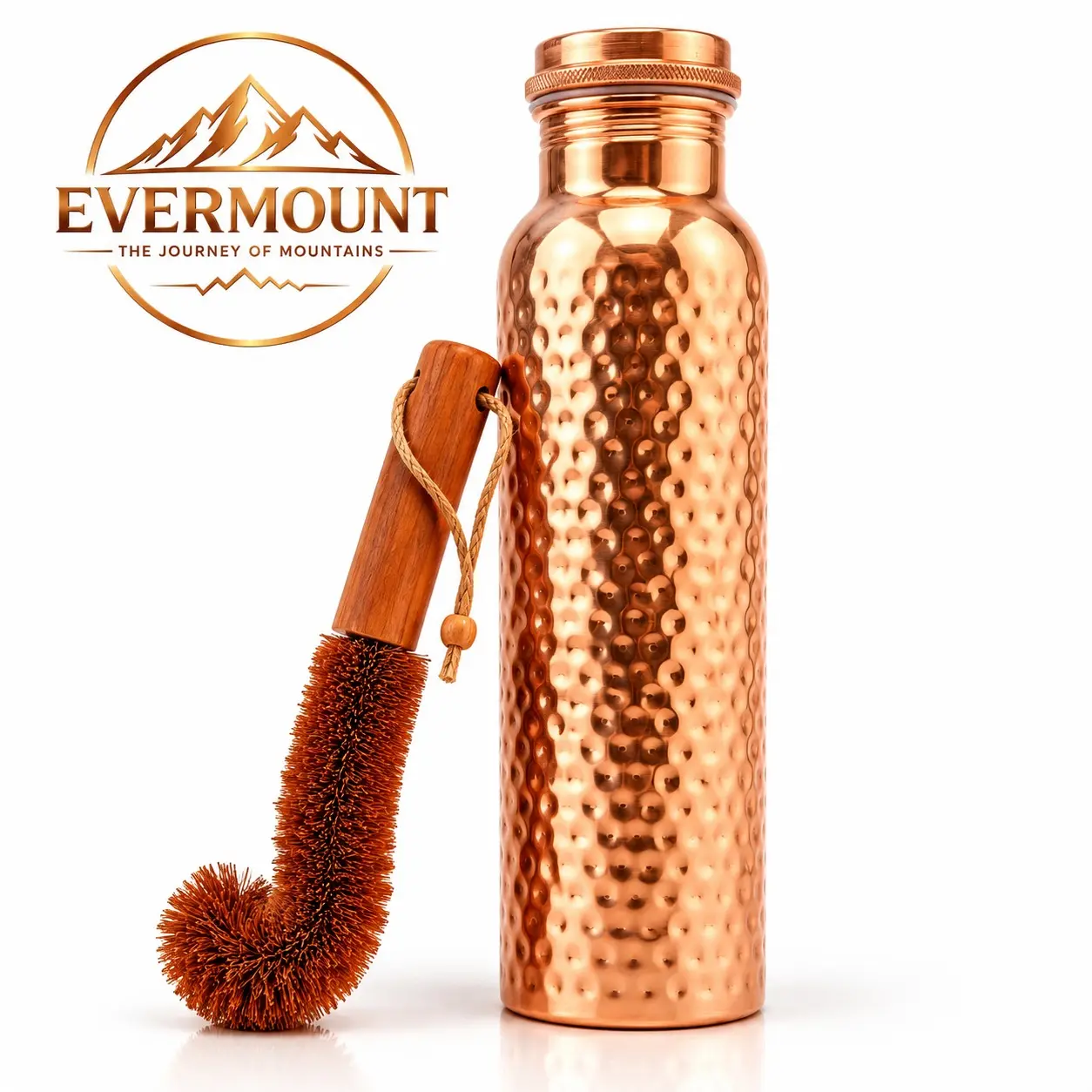 100% Pure Copper Water Bottle for Drinking – 34 oz – Extra Large, Hammered Ayurvedic Water Bottle, Handmade Leak-Proof Wide Mouth Design, Reusable & BPA-Free, Free Cleaning Brush (Pure Copper)