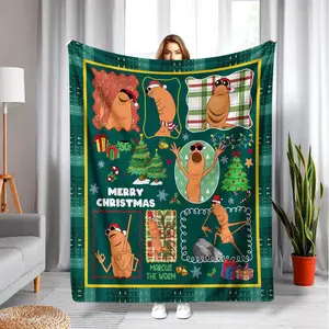 Marcus The Worm Christmas Blanket RigatoniPasta Quote Fleece for Bed Sofa Home Bedroom Office Travel Family Friends Kids Birthday Gift Christmas Present Comfortable Versatile