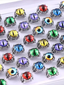 10 devil's eye ring set, punk style colored cat's eye ring, old retro personality accessories, unisex, party wear Halloween first choice