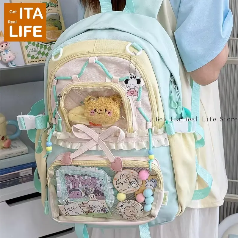 Italife Dopamine Anmie Clear Ita Backpack for Women Back To School Japan Girl Big Ruffles Itabag for Pins Display with Bows H259