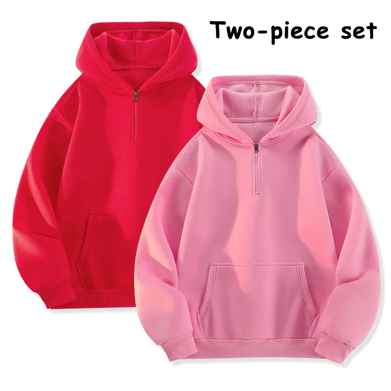 Men’s 2PCS quarter-zip hoodie set, oversized loose fit pullover hoodies, multicolor streetwear everyday outfit collection