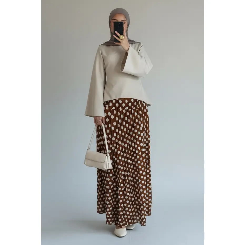 Everyday Elegance Polka Dot Maxi Skirt – Flowy & Modest Fit