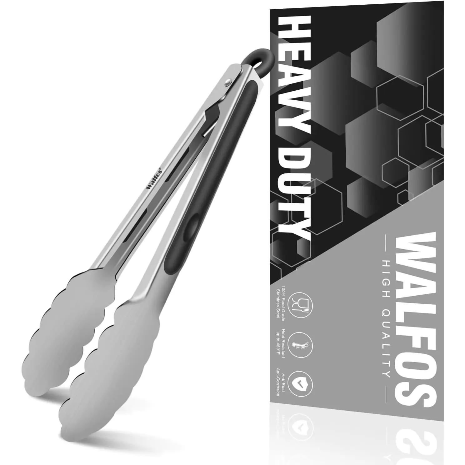 Walfos 7 Inch Small Kitchen Tongs for Cooking, Mini Silicone Serving Tongs, Great for Cooking, Salad, Grilling, Pasta, Steaks, Vegetables 02