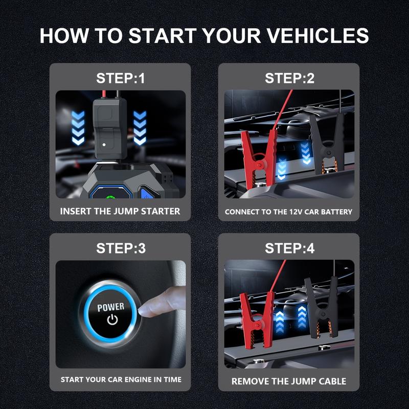 LUPUAUTO 2500A Portable Wireless Air Compressor Jump Starter with Digital Tire Inflator 150PSI Battery Pack USB Input Output LED Emergency Accessories Tools