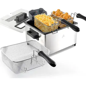 Electric Deep Fryer with 3 Baskets, 1700W Large Stainless Steel Deep Fryer for Home Kitchen, Adjustable Temp & Timer, Cook 1 or 2 Foods at Once, View Window, Filter, Dishwasher Safe