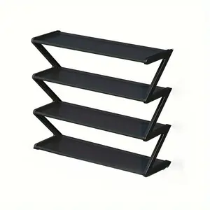 4-Tier Z-Shaped Shoe Rack, Shoe Shelf Organizer, Easy Assembly No Tools Required, Plastic Stackable Storage Box, Space-Saving Floor Design